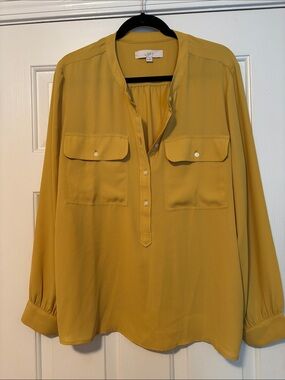 LOFT Mustard Yellow Button-Front Utility Blouse